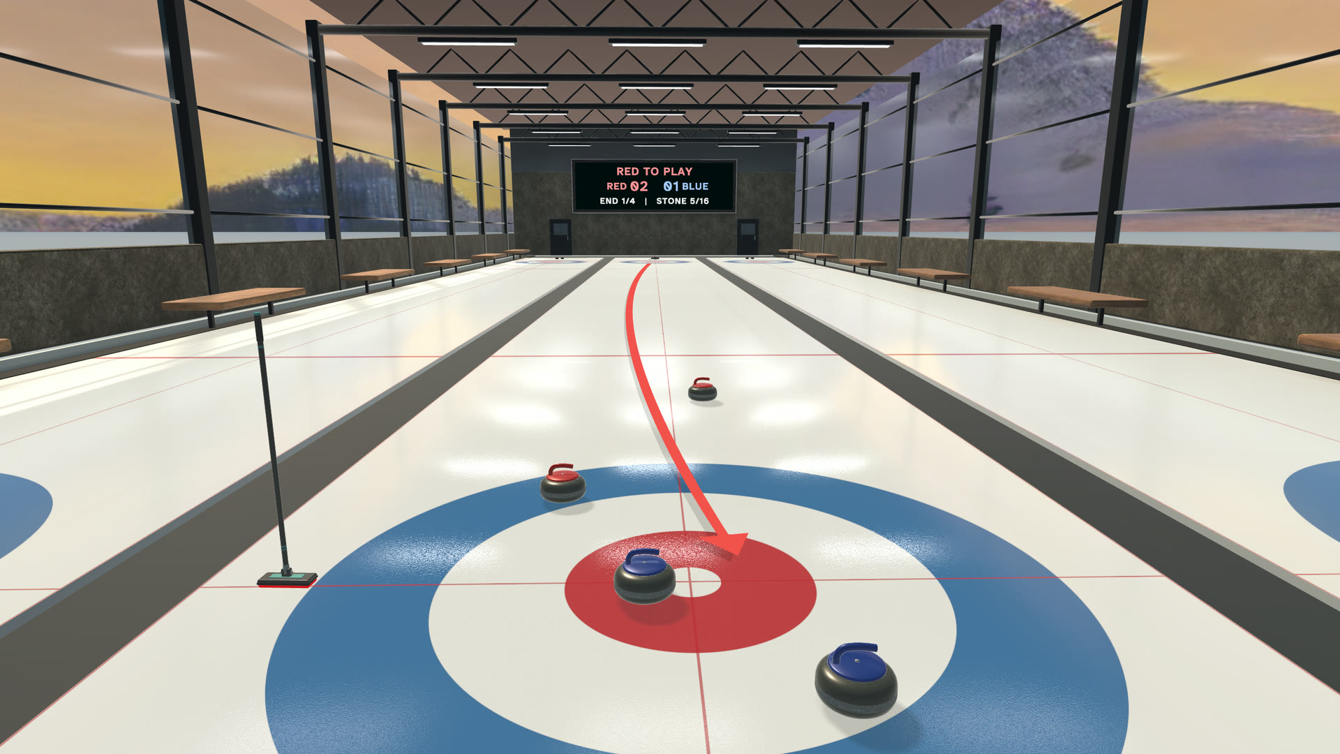The skip's call: a draw, with the path of the stone drawn on the ice